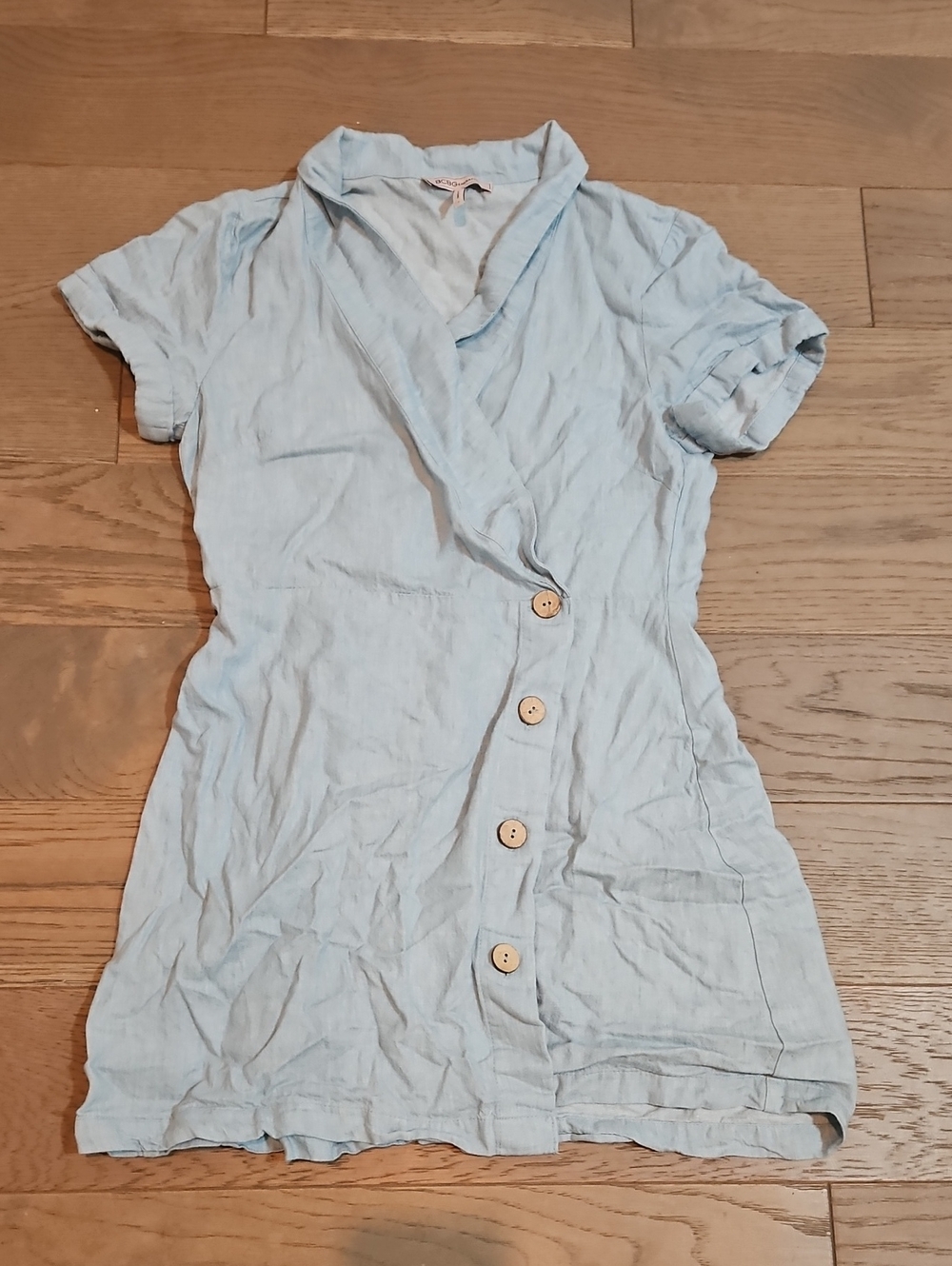 BCBGeneration Pale Blue Short Sleeve Button-Front Mini Dress